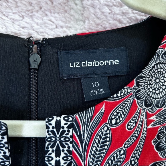 Liz Claiborne Red White Black Mosaic Floral Midi Dress Sleeveless Size 10 Fall - Picture 3 of 10
